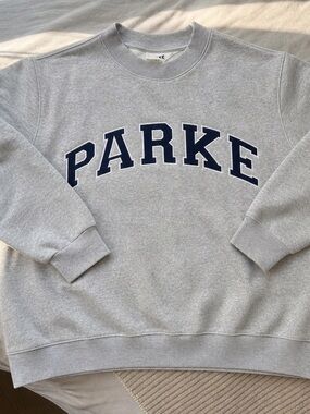 Parker Light Gray Crewneck Sweatshirt with Navy Lettering